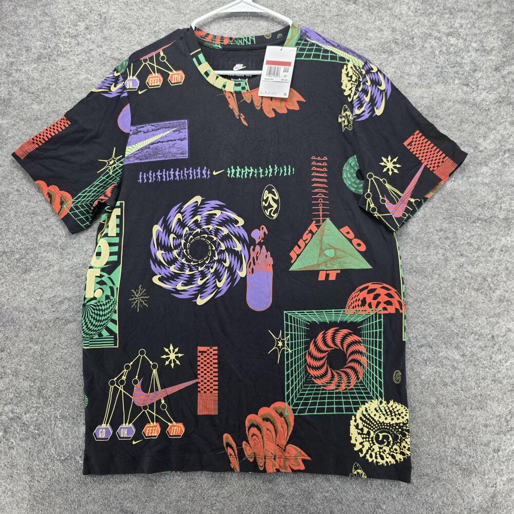 Nike Shirt Mens L Black Short Sleeve Crewneck Tagless Graphic Allover FB9780-010